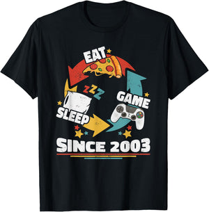 Eat Sleep Game Since 2003 Anniversaire Vintage Retro Gamer T-Shirt - T-Shirt | Black