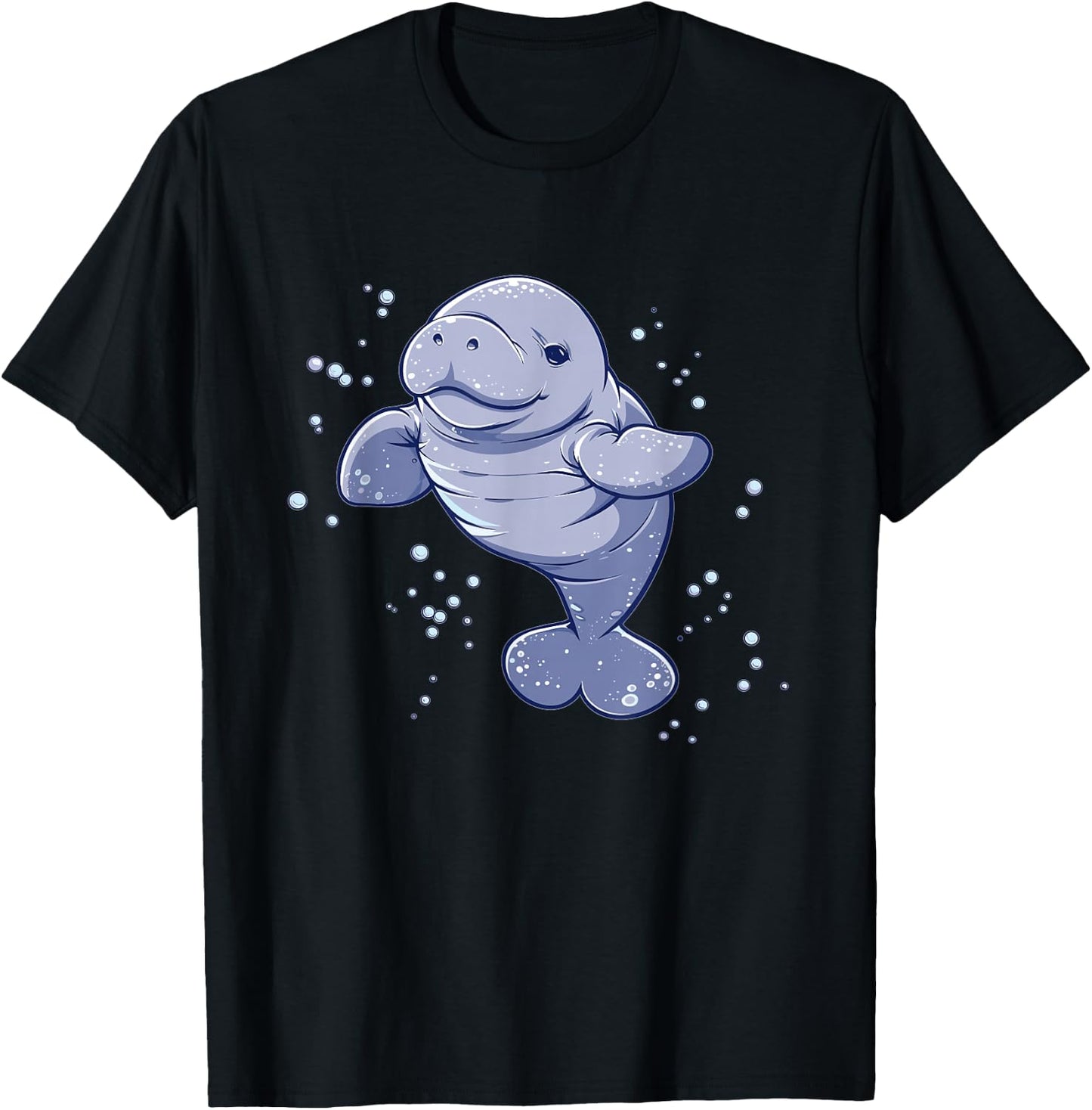 Colorful Manatee Art Cute Kids Cartoon Black U-Neck T-Shirt - T-Shirt | Black