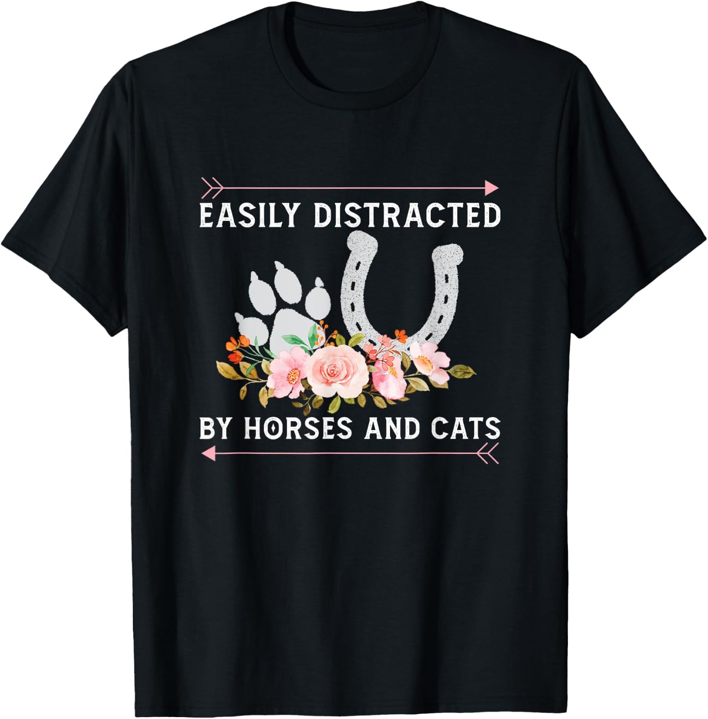 Easily Distracted By Horses And Cats Horse Lovers T-Shirt - T-Shirt | Black