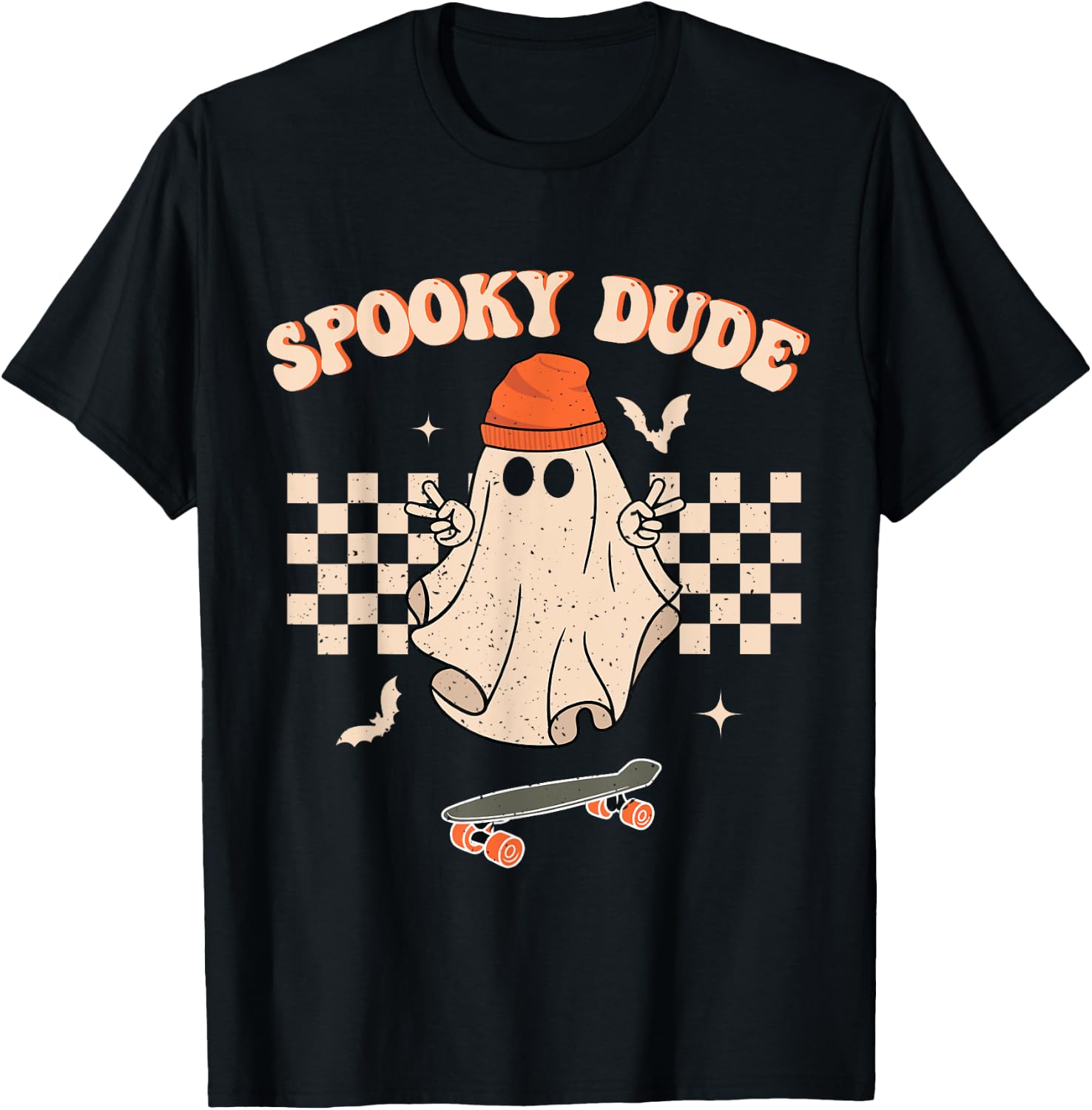 Spooky Dude Toddler Retro Groovy Hippie Halloween Cute Ghost T-Shirt - T-Shirt | Black