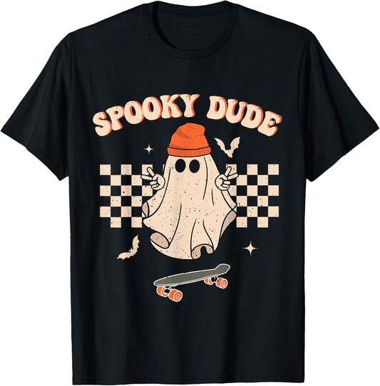 Spooky Dude Toddler Retro Groovy Hippie Halloween Cute Ghost T-Shirt - T-Shirt | Black