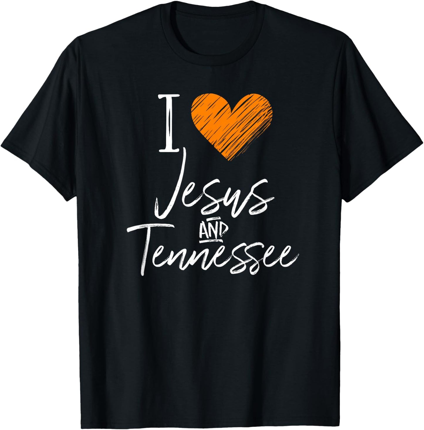 I Love Jesus And Tennessee Shirt Orange Heart Cute Fan Gift T-Shirt - T-Shirt | Black