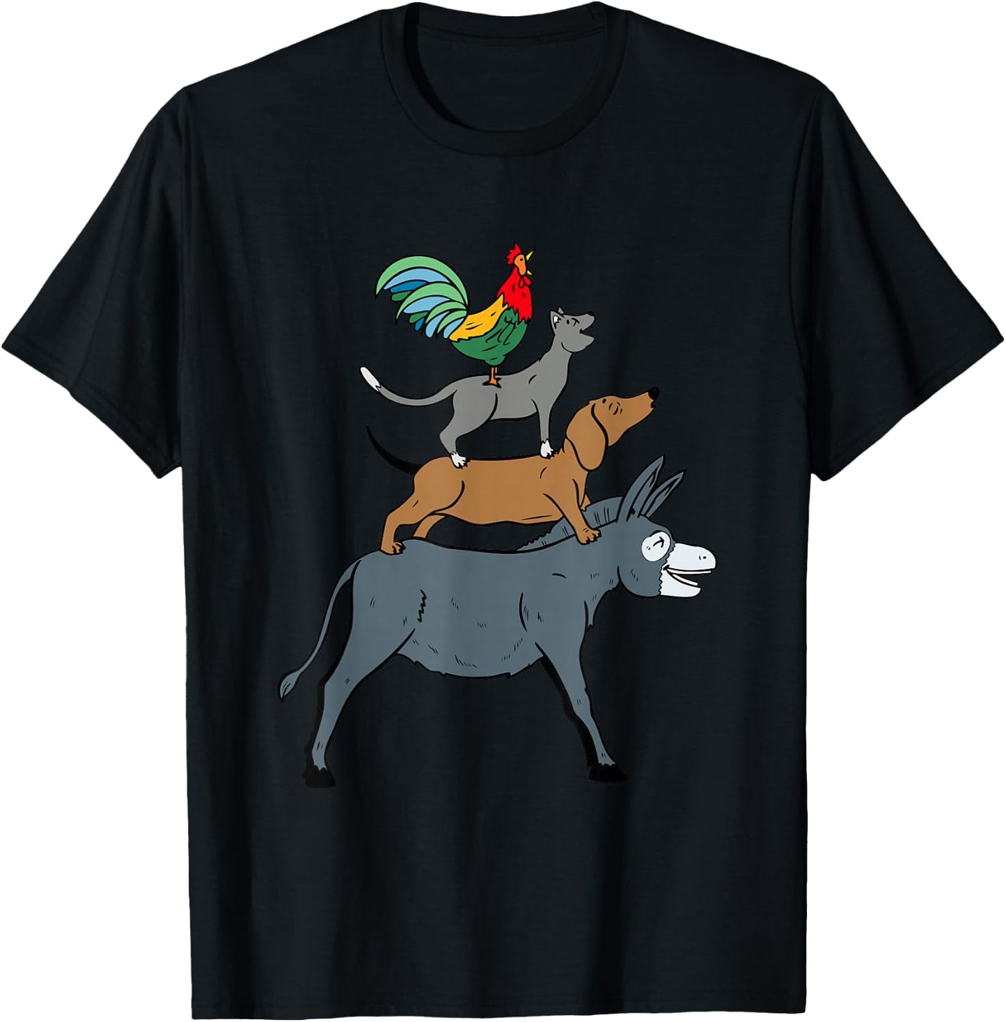 Cool Town Musicians of Bremen Illustration Graphic Designs T-Shirt - T-Shirt | Black