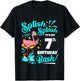 7th Birthday Flamingo 7 Years Old Pool Party Summer T-Shirt - T-Shirt | Black