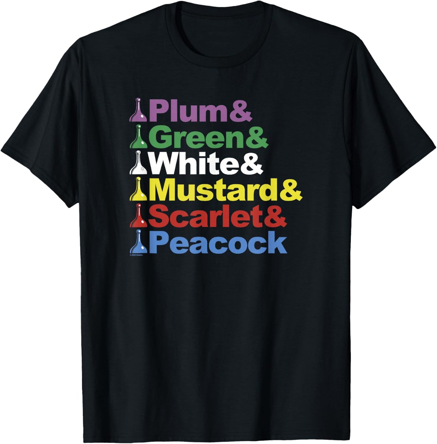 Clue Character Name Stack Game Pieces Big Text Logo T-Shirt - T-Shirt | Black