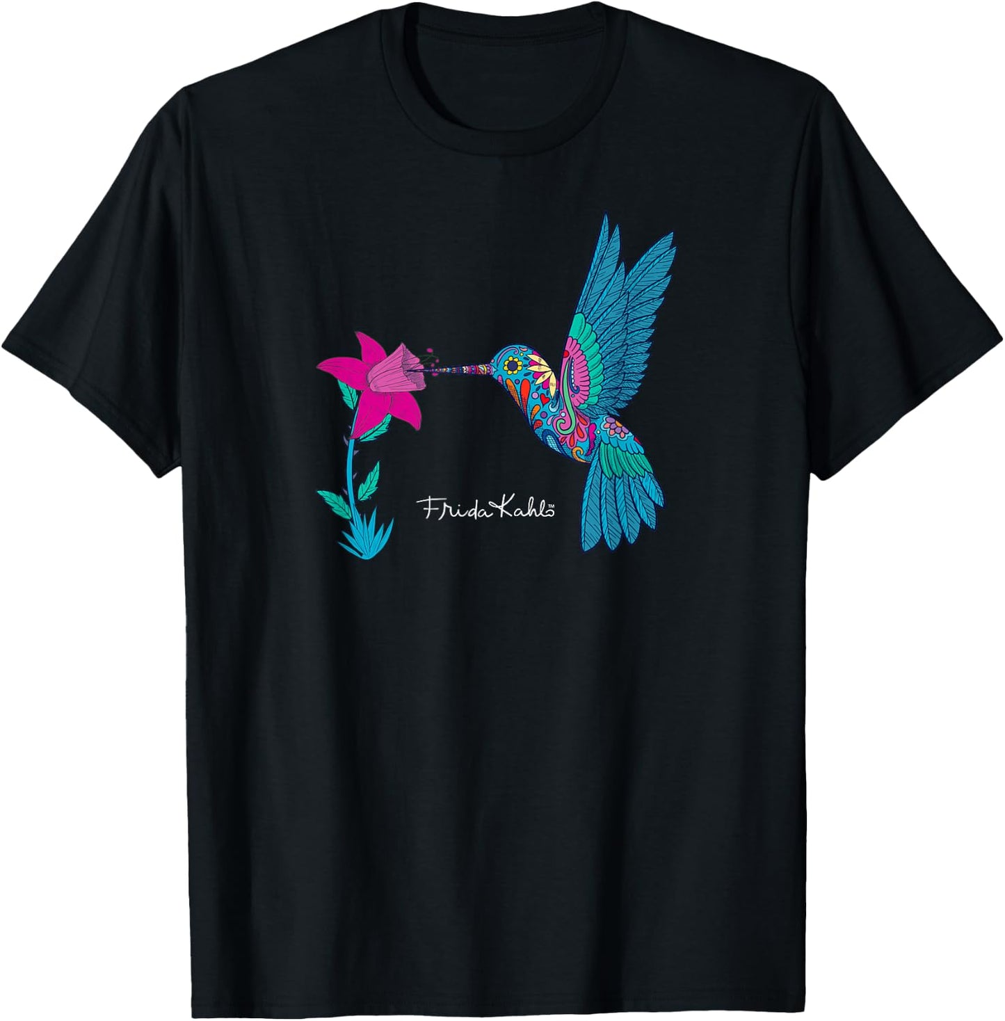 Frida Kahlo Damen , Blau, S, Kurzarm, Klassisch, Einfarbig, Rundhals-Ausschnitt, Klein, Erwachsener T-Shirt - T-Shirt | Black