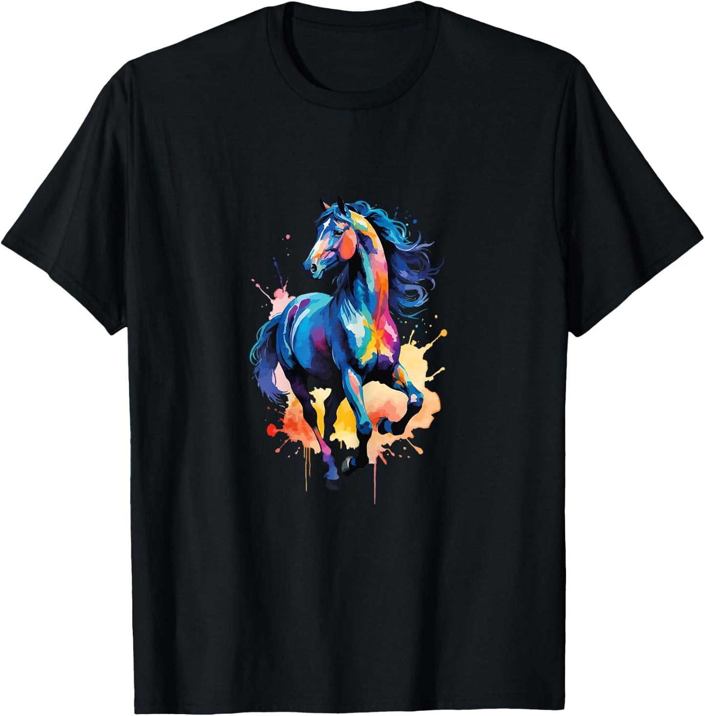 Children's Colourful Horse in Gallop Cute Horses Girls Stable and Riding , blue T-Shirt - T-Shirt | Black