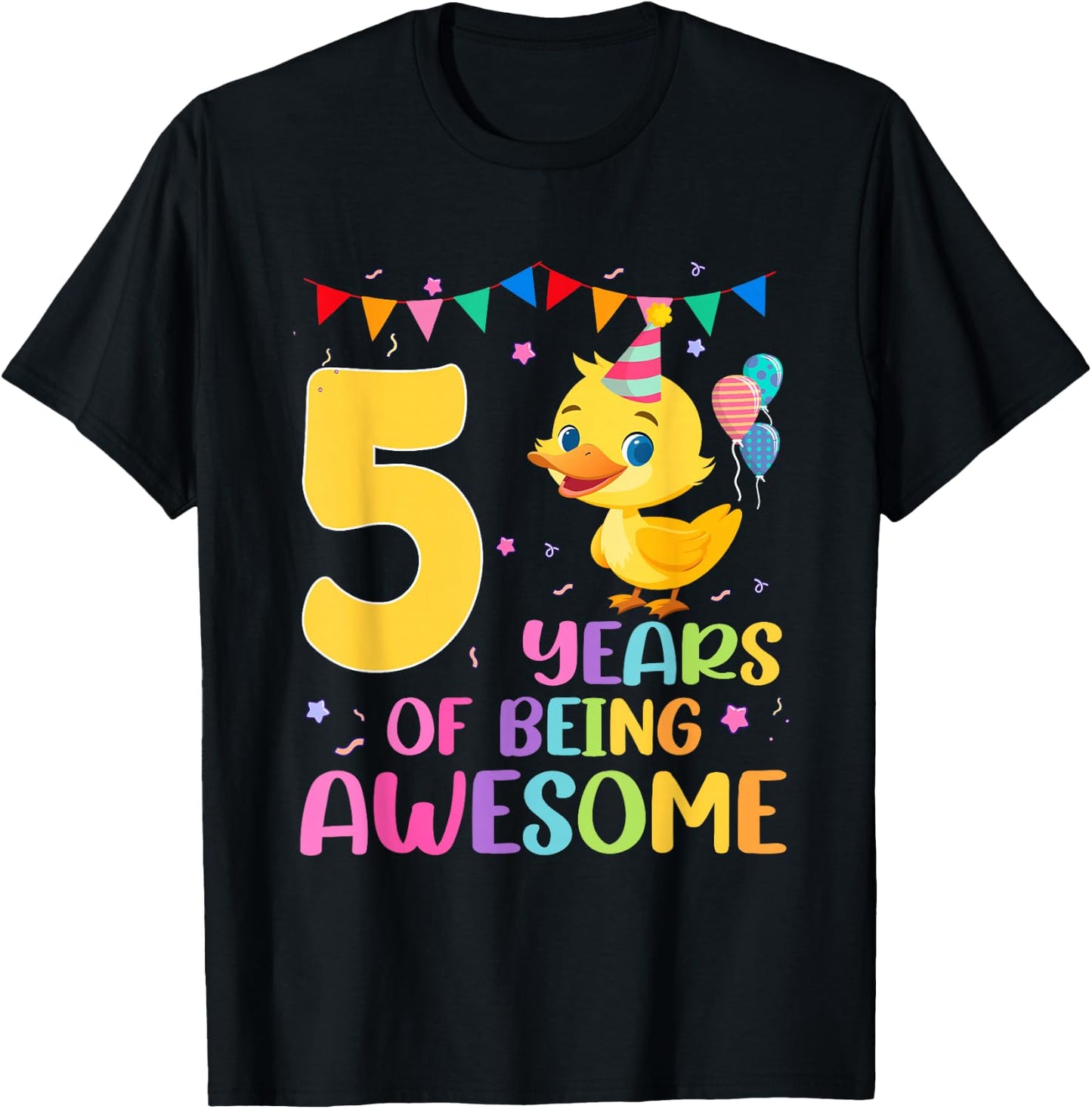5th Years Of Being Awesome 5nd Birthday Duck Theme T-Shirt - T-Shirt | Black