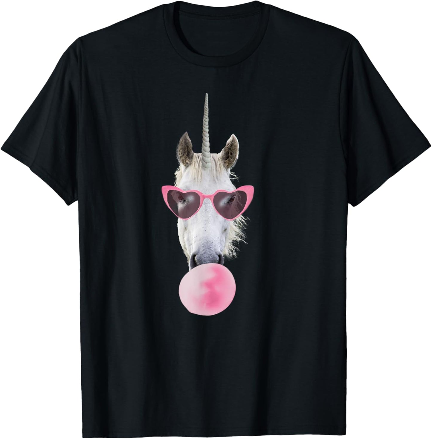 Unicorn Pink Bubble Gum Heart Sunglasses T-Shirt - T-Shirt | Black