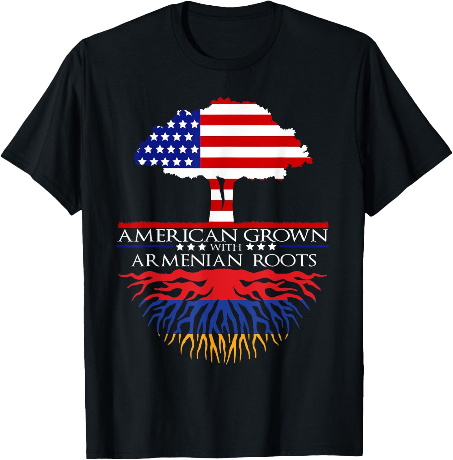 Armenian Roots American Grown US Armenia Flag T-Shirt - T-Shirt | Black