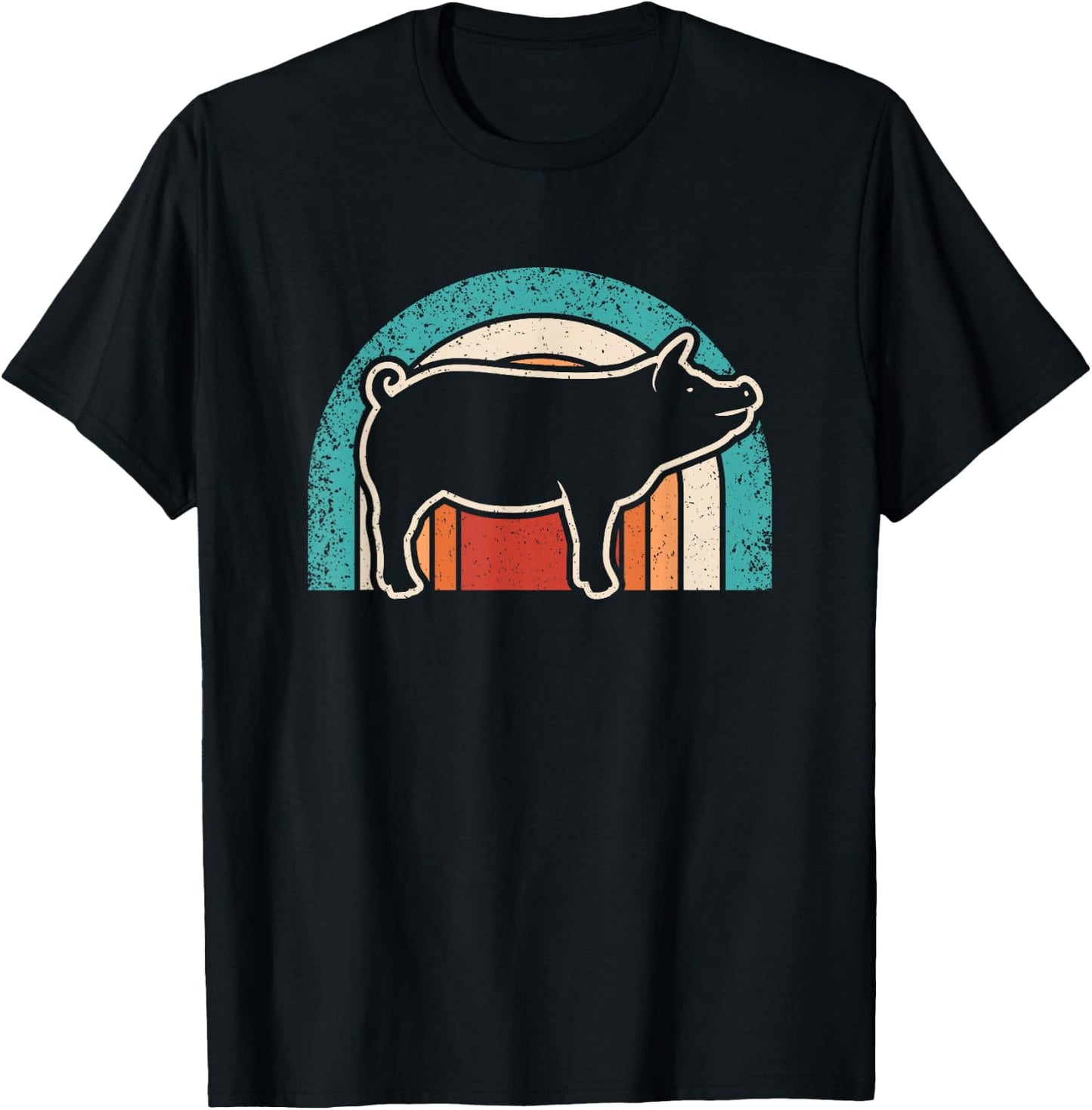 Retro Pig Lover Farmer Farming Men Women Kids T-Shirt - T-Shirt | Black