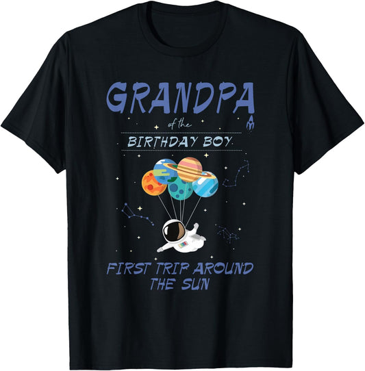 Grandpa Outer Space 1st Bday First Trip Around The Sun T-Shirt - T-Shirt | Black