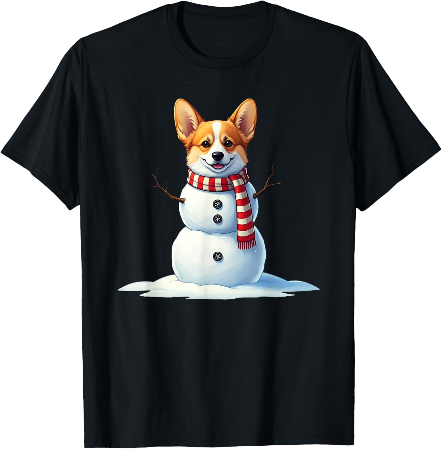 Funny Christmas Scarf with Snowman Corgi , Men and Kids T-Shirt - T-Shirt | Black