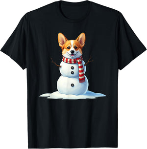 Funny Christmas Scarf with Snowman Corgi , Men and Kids T-Shirt - T-Shirt | Black