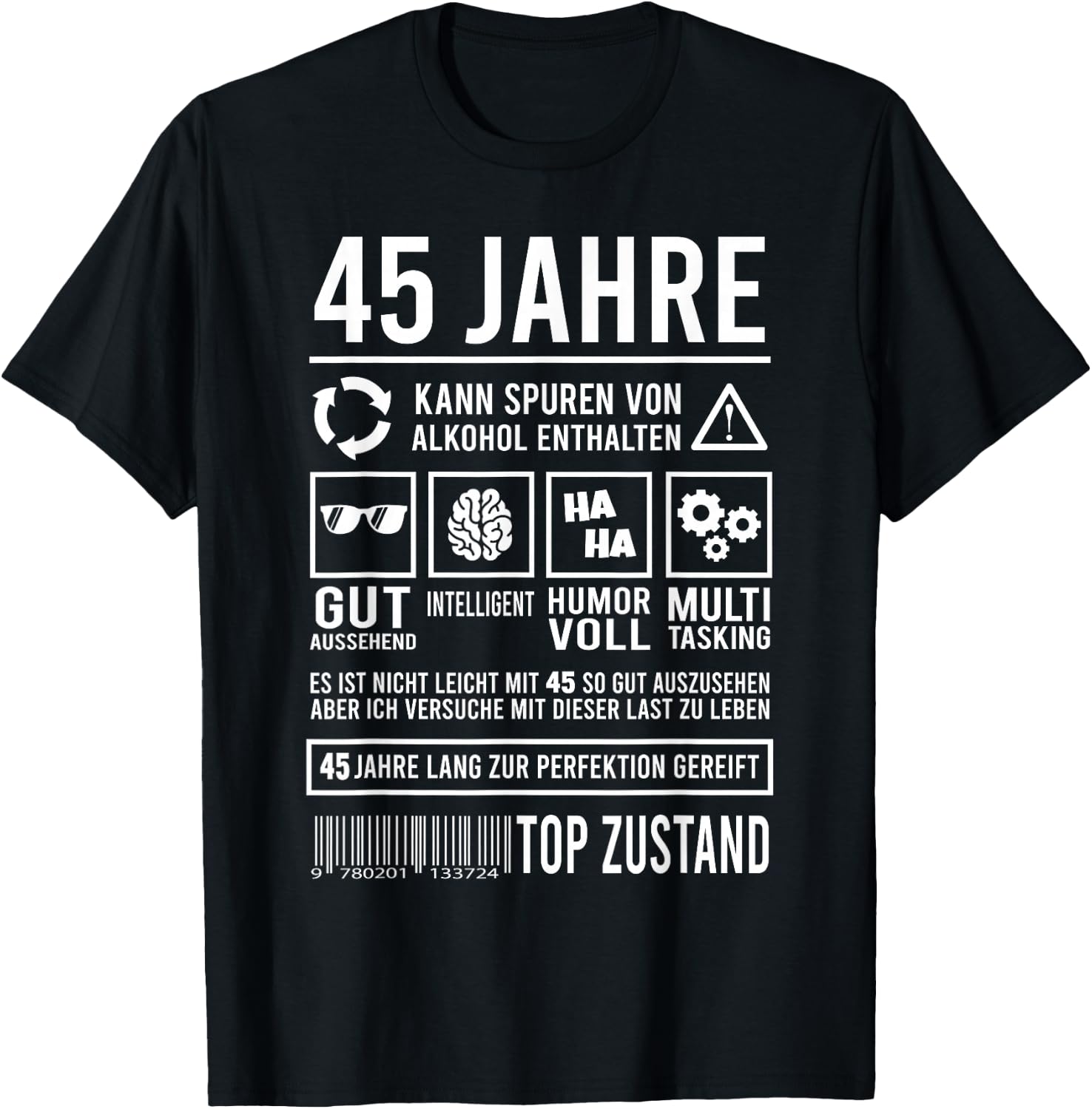 45. Geburtstag Lustig 45 Jahre Perfektion T-Shirt - T-Shirt | Black