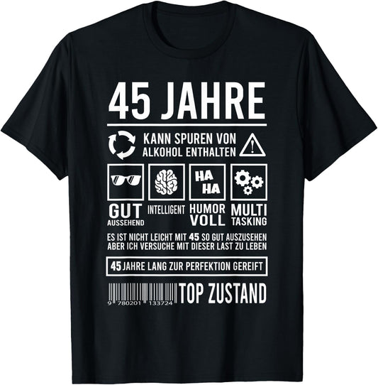 45. Geburtstag Lustig 45 Jahre Perfektion T-Shirt - T-Shirt | Black