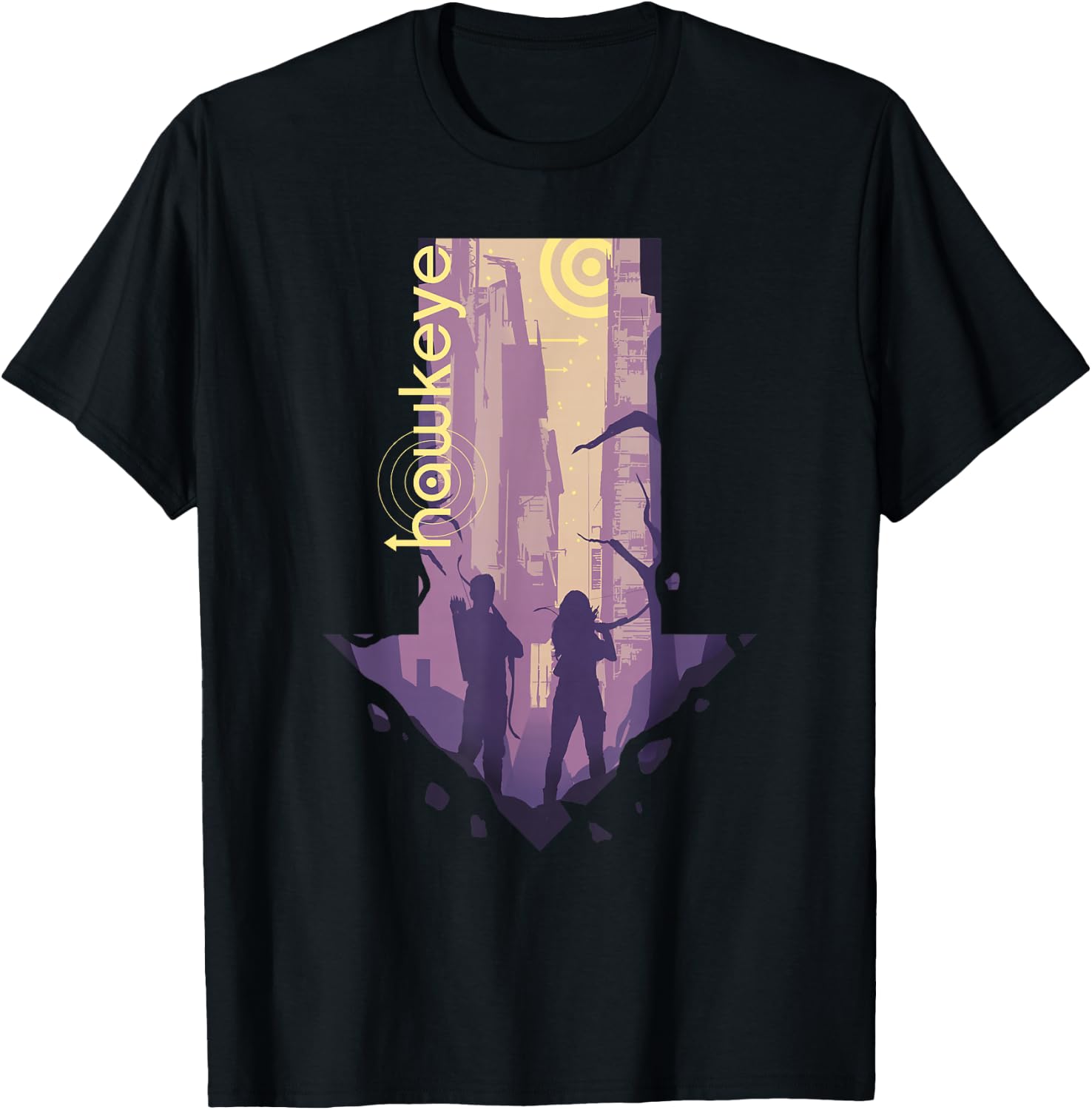 Marvel Hawkeye Group Shot Downwards Arrow Silhouette T-Shirt - T-Shirt | Black