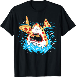 Pepperoni Pizza Shark Funny T-Shirt - T-Shirt | Black