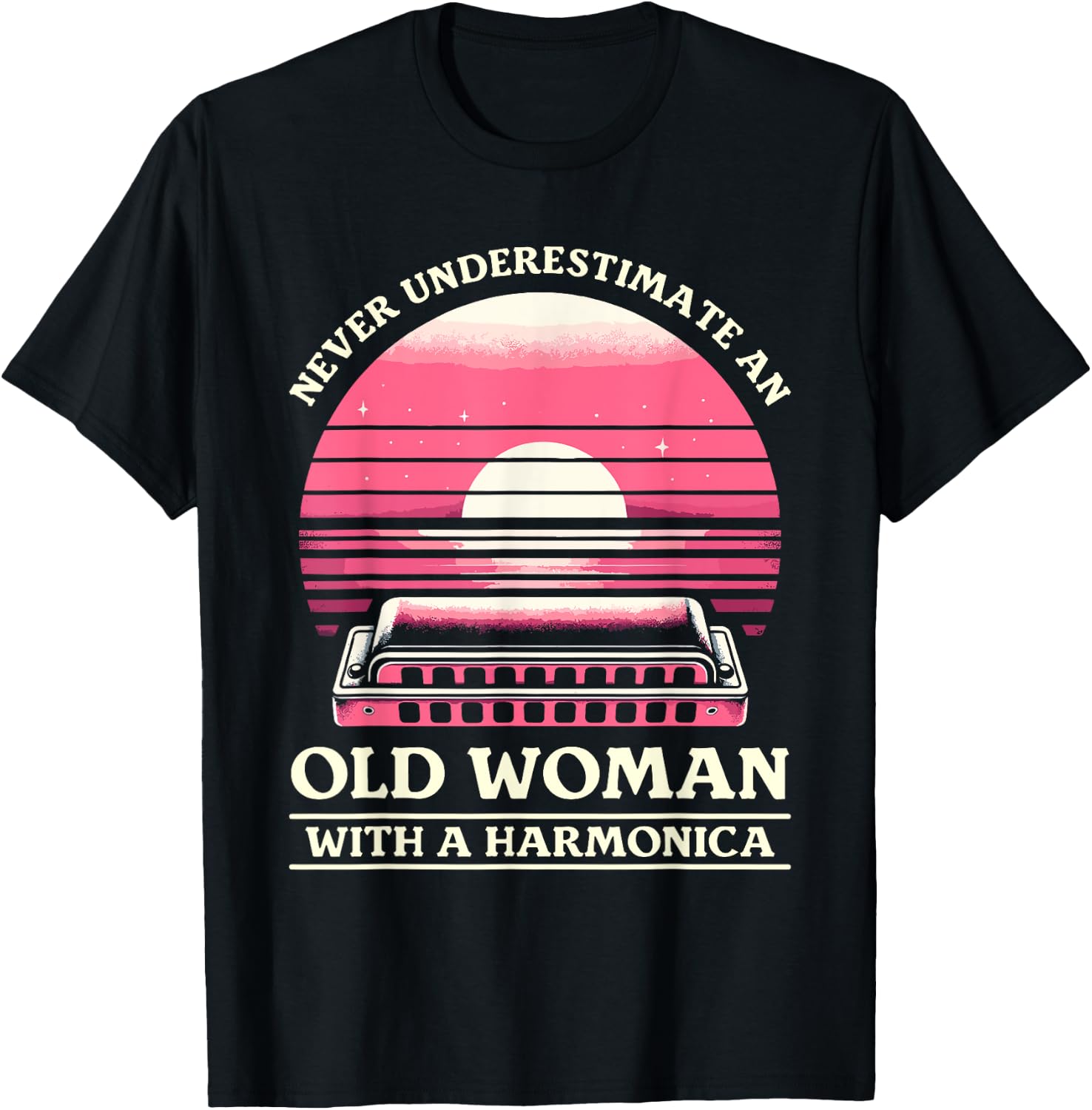 Never Underestimate An Old Woman With A Harmonica T-Shirt - T-Shirt | Black