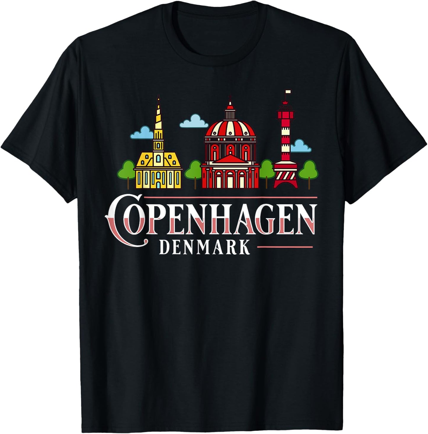 Copenhagen Denmark City Skyline Map Travel T-Shirt - T-Shirt | Black