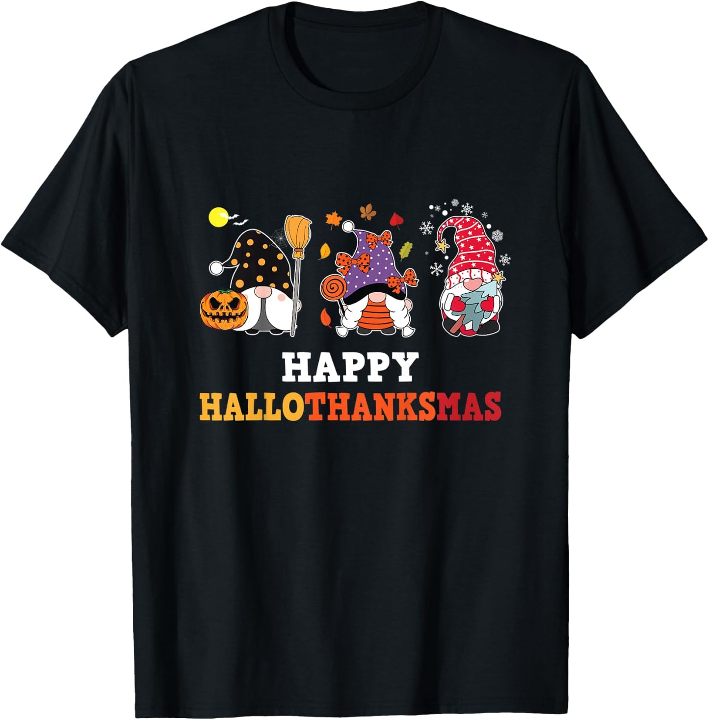 Kids Happy Hallothanksmas Gnomes For Toddler Youth Halloween T-Shirt - T-Shirt | Black