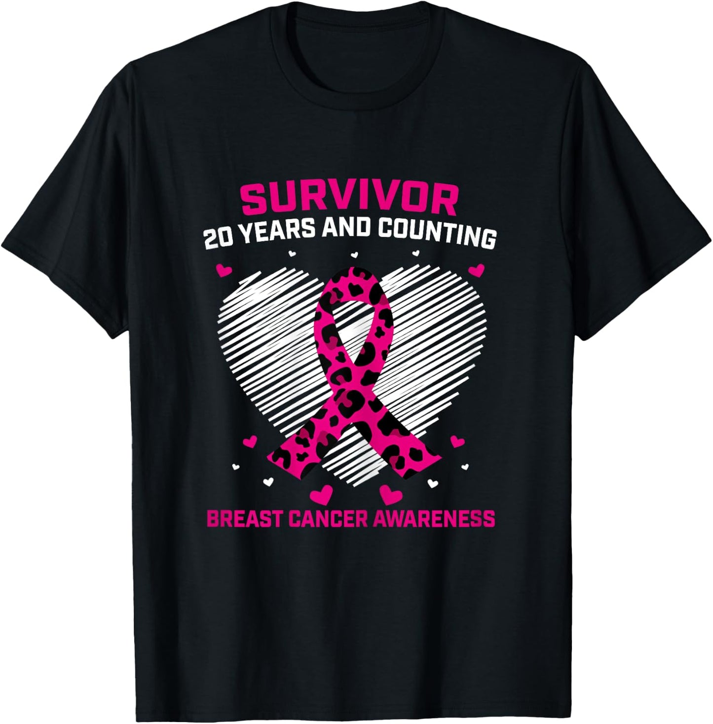 20 Year Survivor Pink Cheetah Print Breast Cancer Awareness T-Shirt - T-Shirt | Black