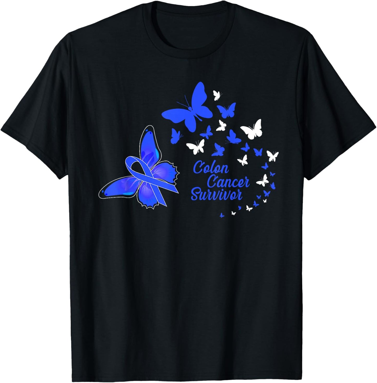 Colon Cancer Survivor Awareness Butterflies Gift T-Shirt - T-Shirt | Black