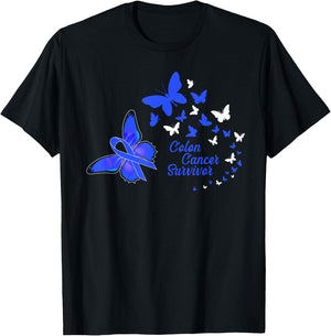 Colon Cancer Survivor Awareness Butterflies Gift T-Shirt - T-Shirt | Black