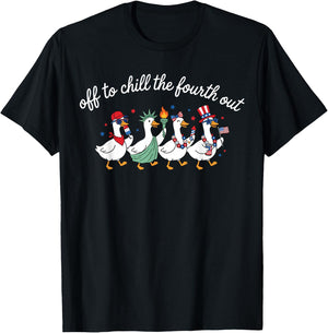 Off to Chill The Fourth Out Funny Goose USA 4th of July T-Shirt - T-Shirt | Black