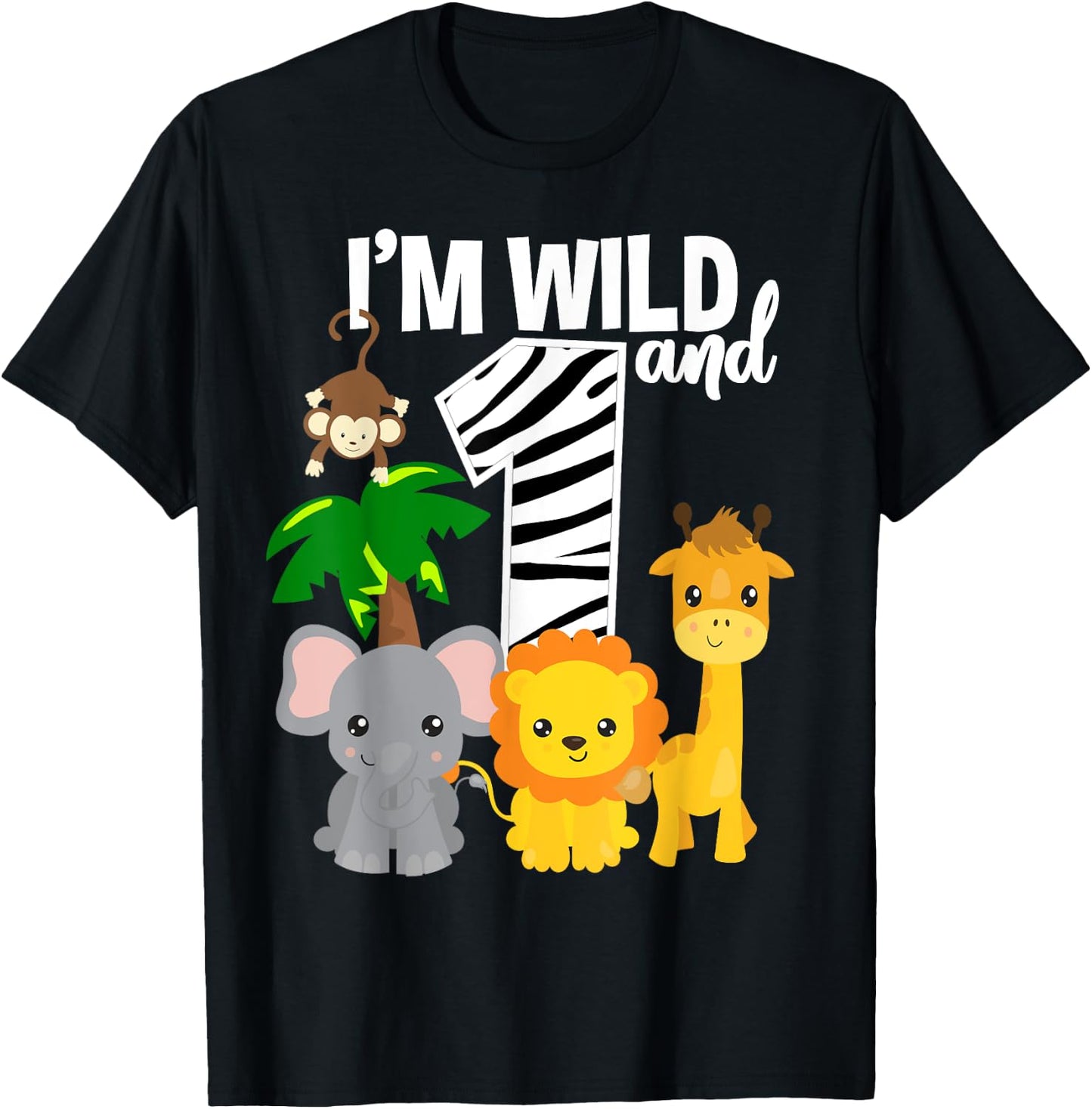 I'm Wild and 1 Zoo Theme Birthday Shirt Safari Jungle Animal T-Shirt - T-Shirt | Black
