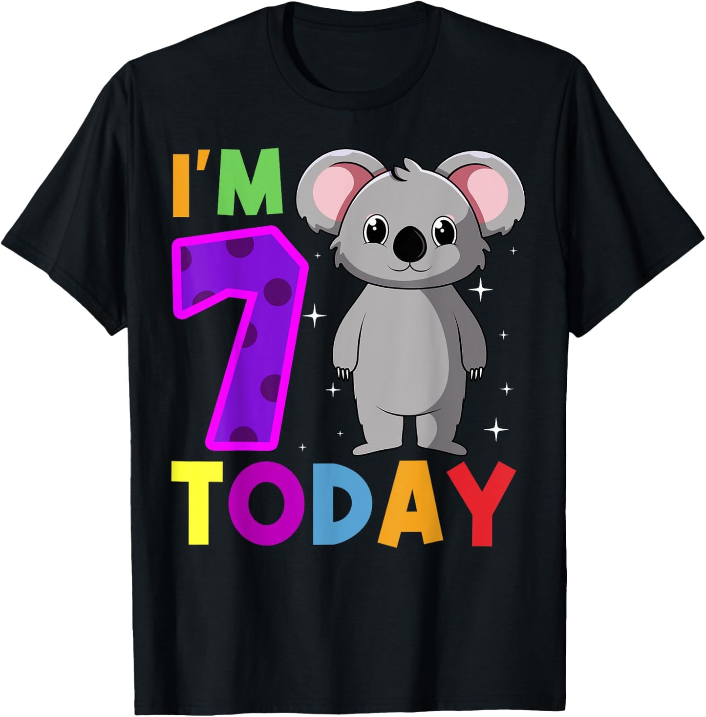 I'm 7 Today Koala Birthday Party Celebration 7th T-Shirt - T-Shirt | Black