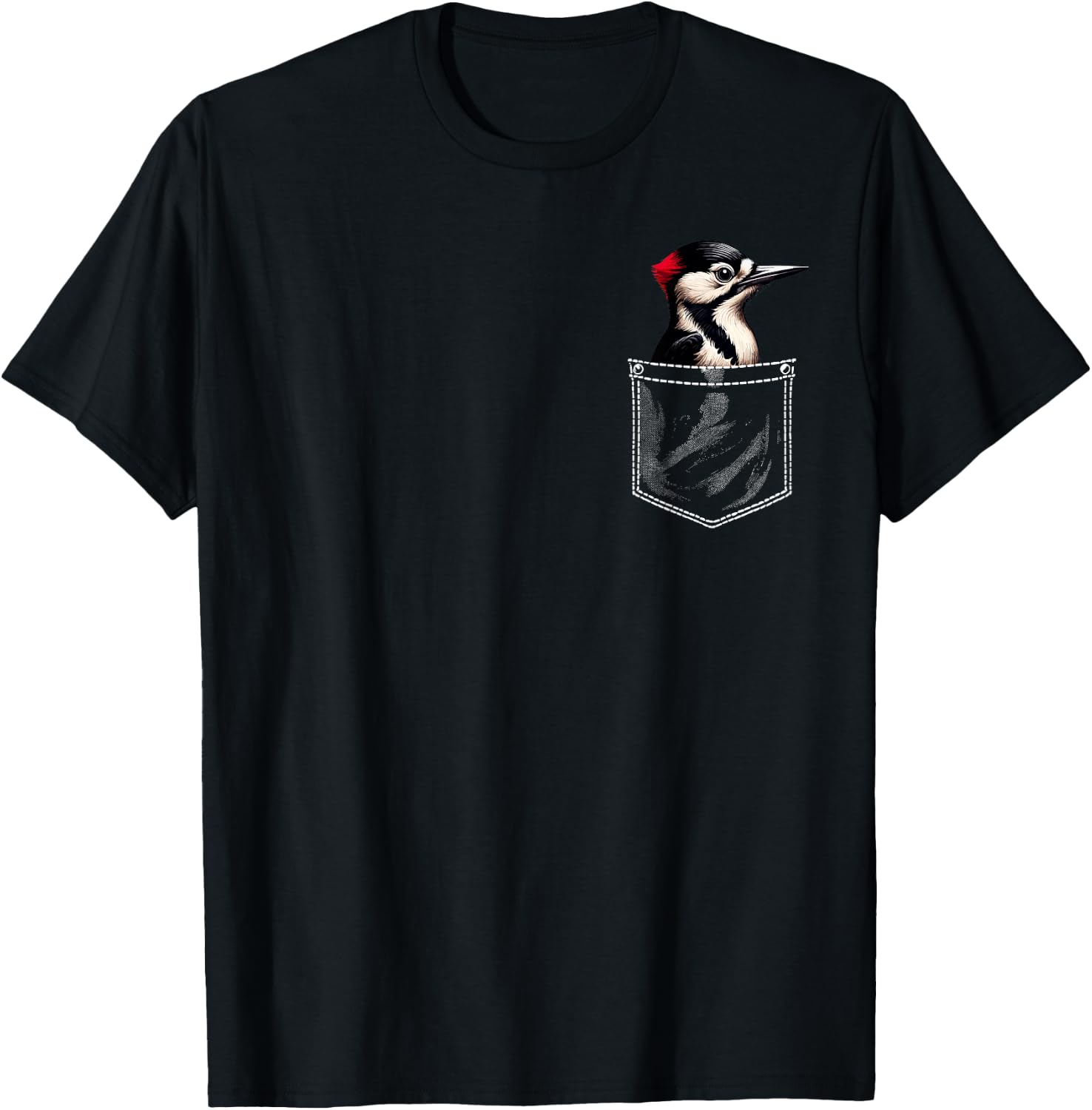 Woodpecker Pocket Bird Lover Ornithology Birdwatching T-Shirt - T-Shirt | Black