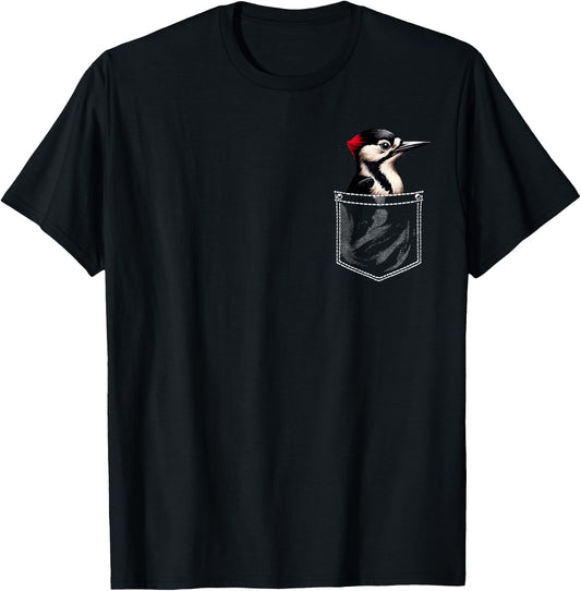 Woodpecker Pocket Bird Lover Ornithology Birdwatching T-Shirt - T-Shirt | Black