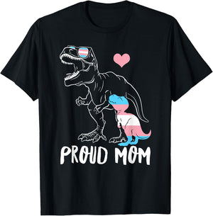 Trans Proud Mom Dinosaur Rex Transgender Pride Mamasaurus T-Shirt - T-Shirt | Black