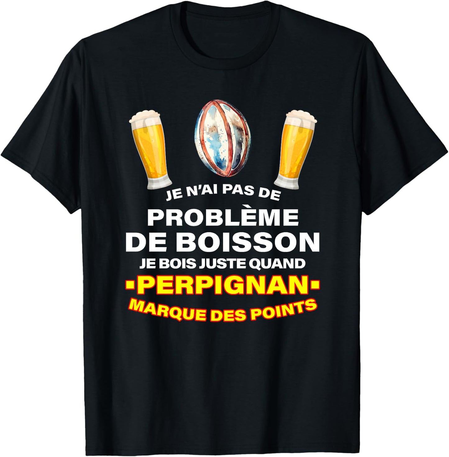 Rugby USAP Supporter Perpignan Essais Et Apéro Bière Haut de Gamme T-Shirt - T-Shirt | Black