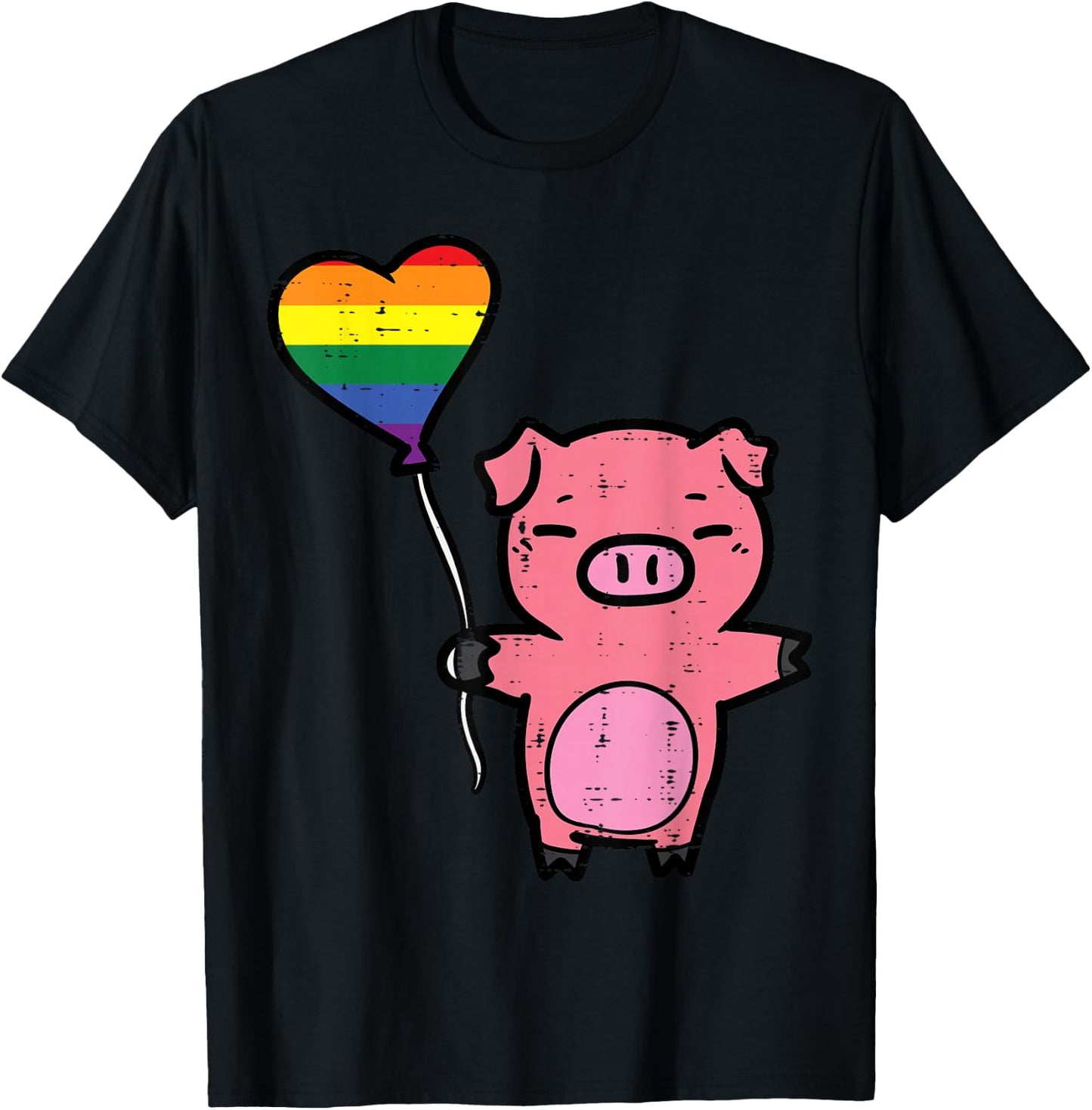 Gay Pride Pig Heart Rainbow Flag Lgbtq Ally Women Girls Kids T-Shirt - T-Shirt | Black