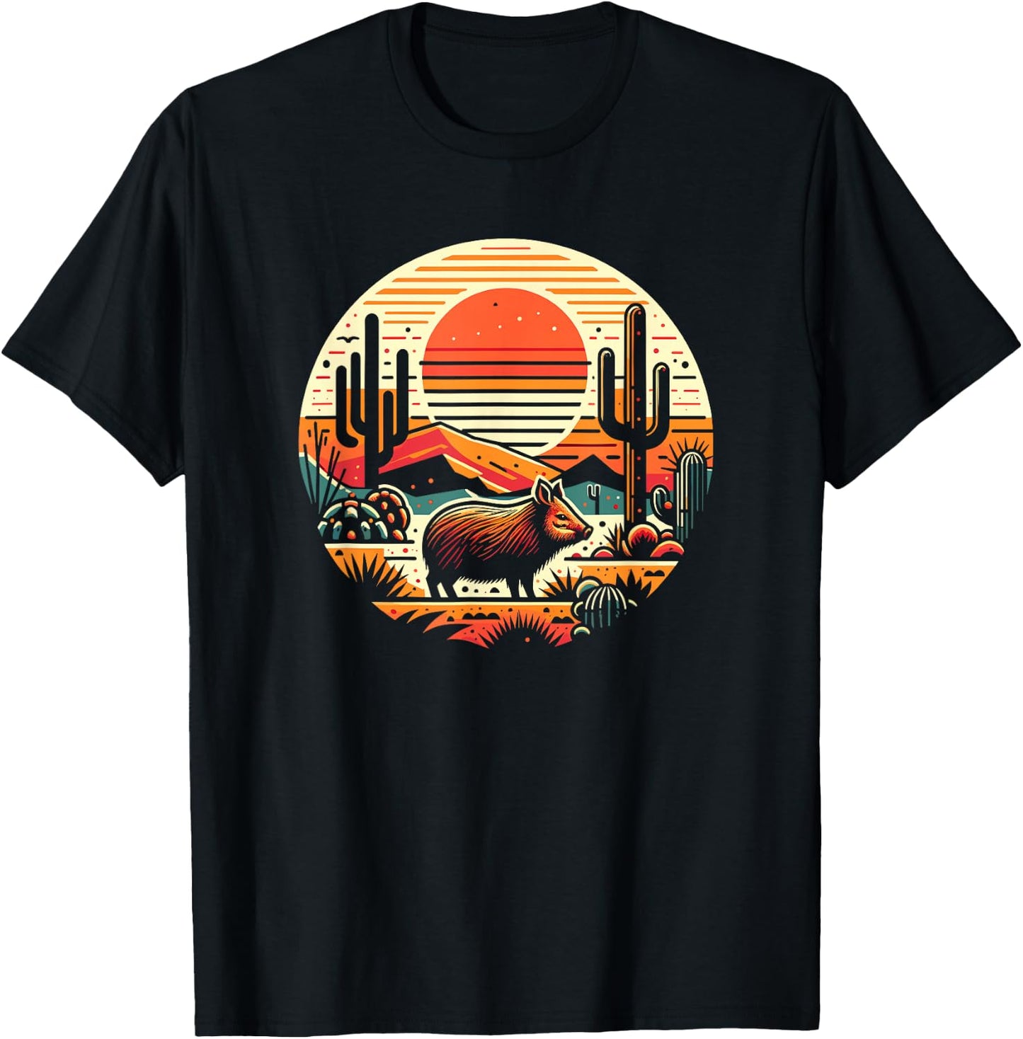 Javelina with Desert Sunset, Javelina T-Shirt - T-Shirt | Black