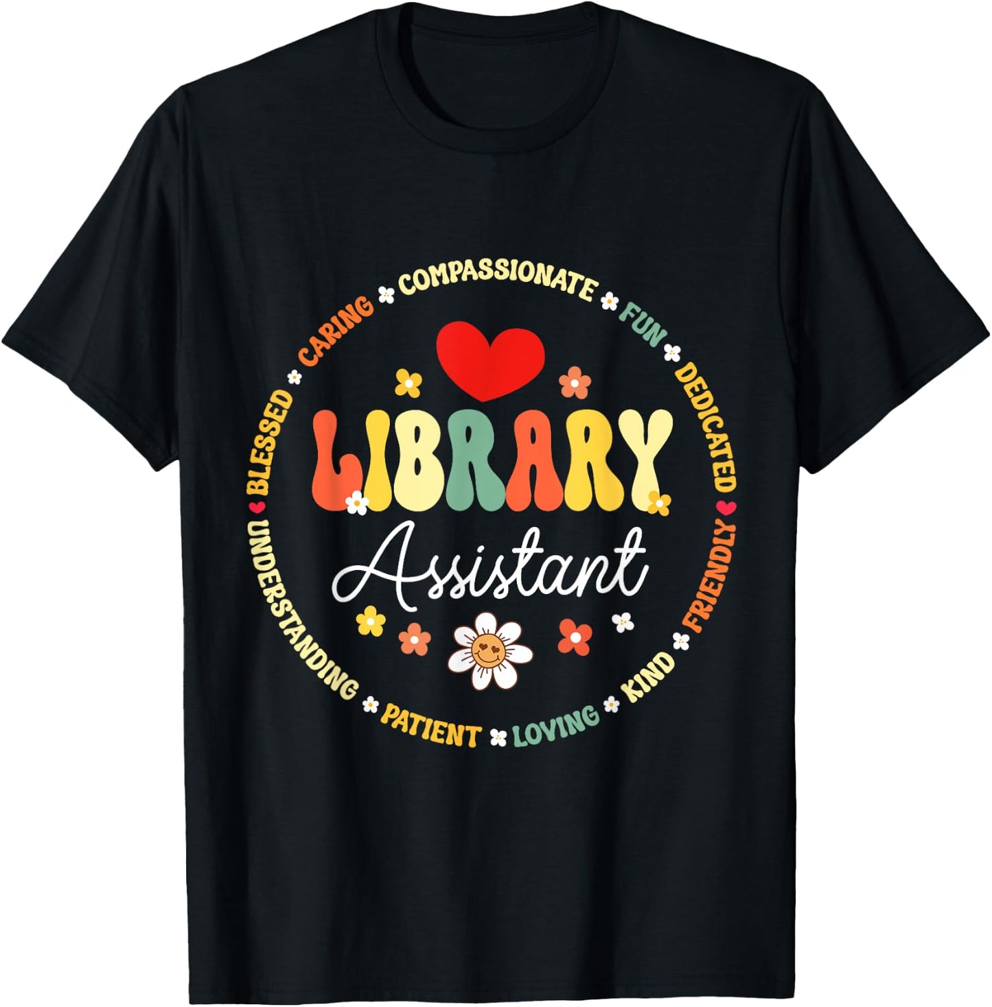 Groovy Librarian School Library Assistant Day Back to School T-Shirt - T-Shirt | Black