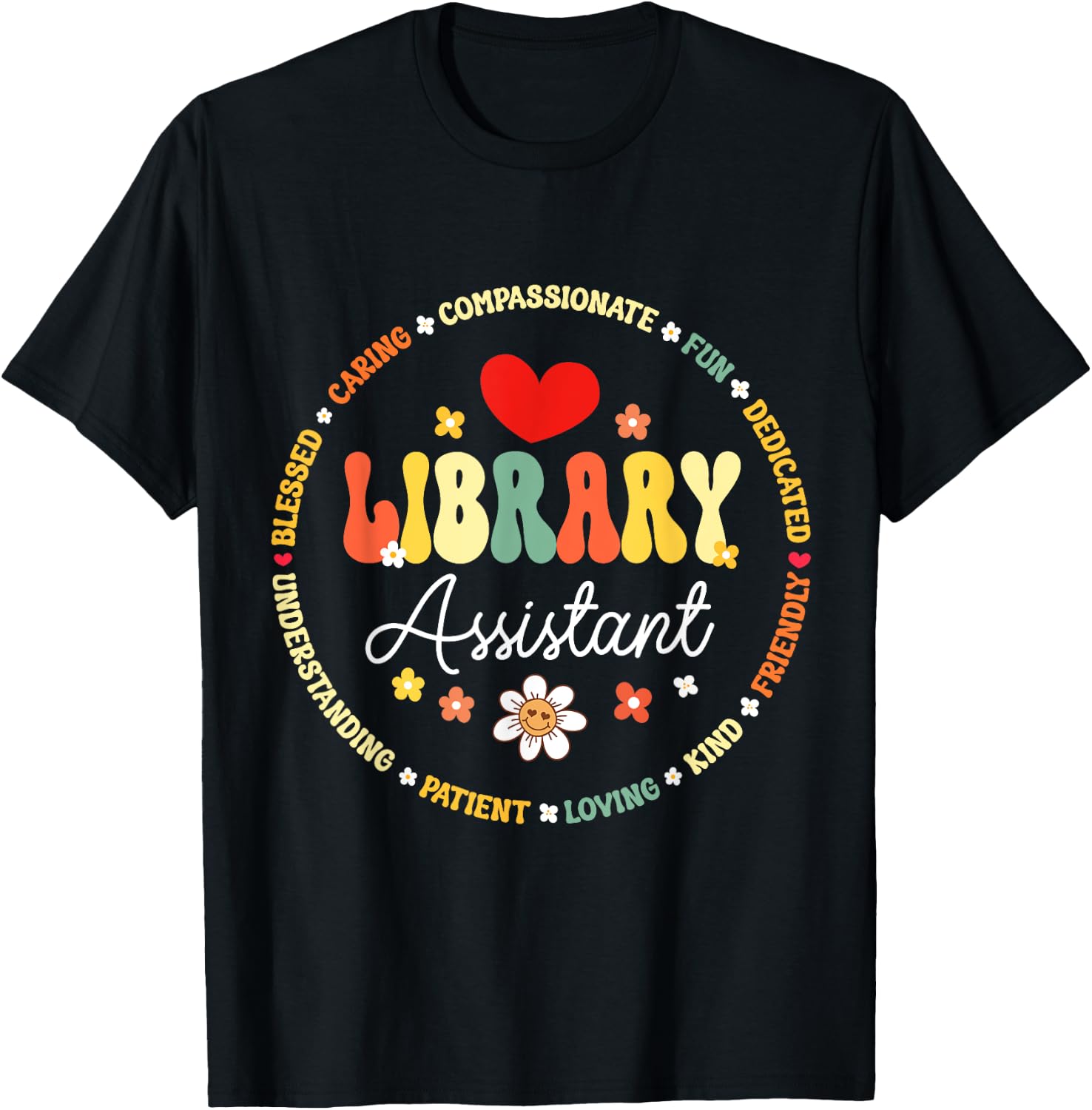 Groovy Librarian School Library Assistant Day Back to School T-Shirt - T-Shirt | Black