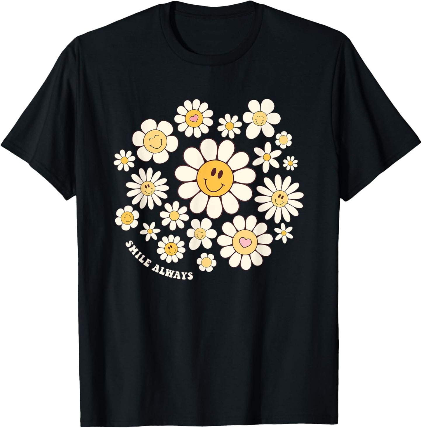 Smile Always Cute Smile Face Flower Happy Face Flowers Girl T-Shirt - T-Shirt | Black