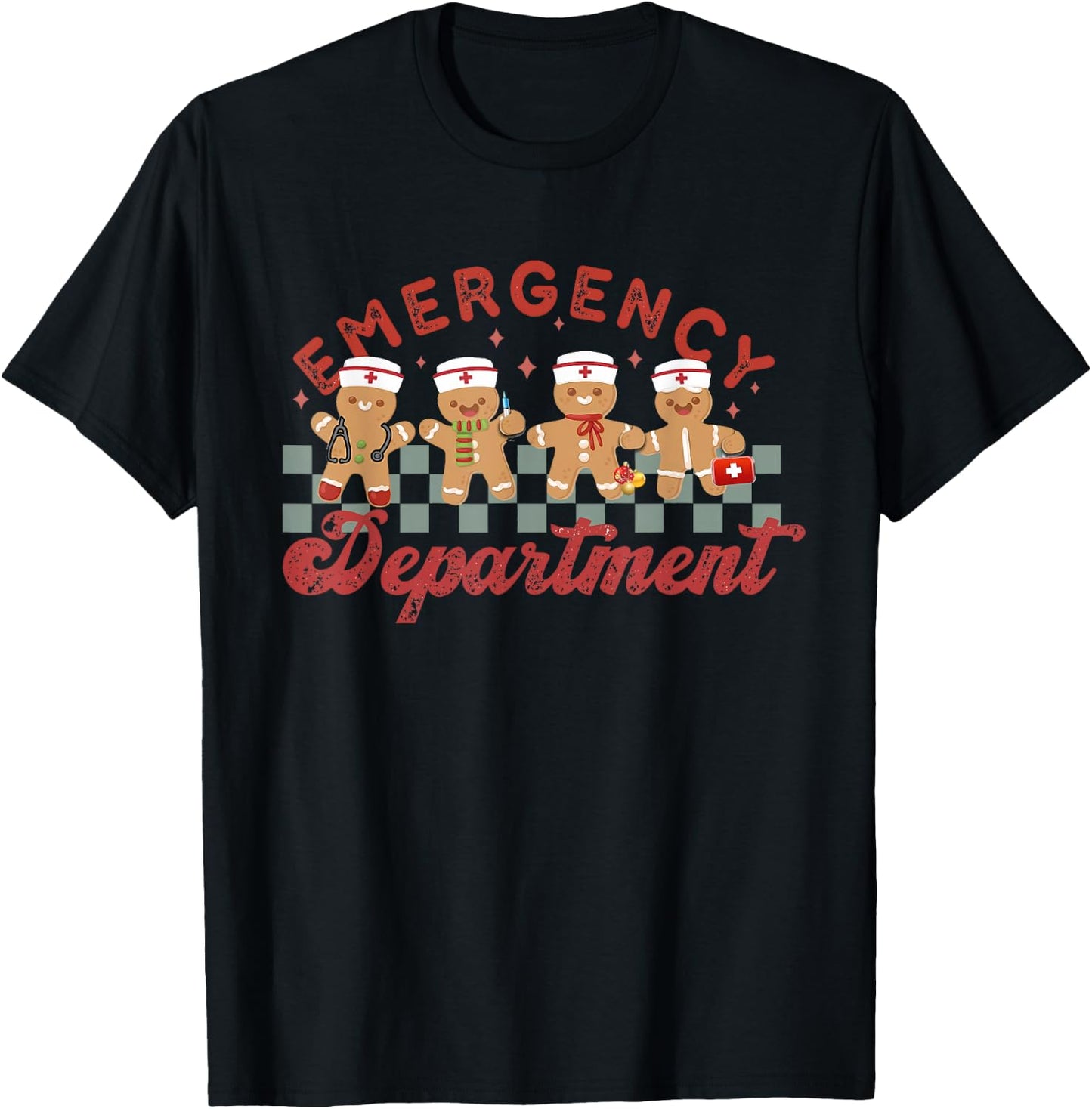 Emergency Department Shirt ER Crew Team Nurse Christmas Emergency Department ER Crew Gingerbread Nurse T-Shirt - T-Shirt | Black