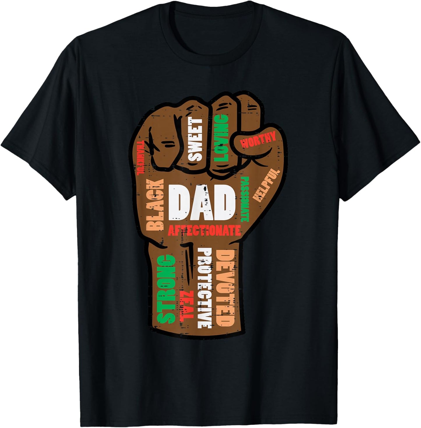 Fathers Day Black Dad Fist Words African Papa Daddy Men T-Shirt - T-Shirt | Black