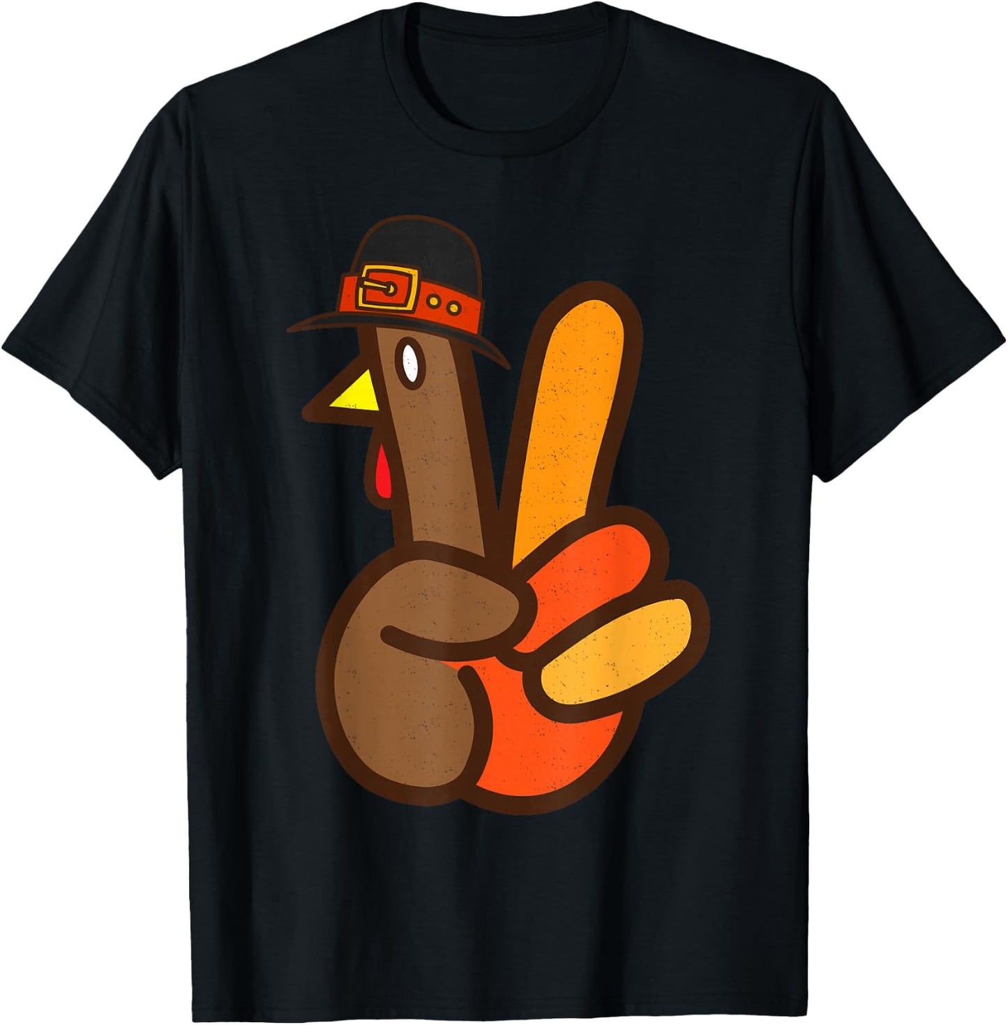 Cool Peace Sign Turkey Hand Thanksgiving Hippie Men Women T-Shirt - T-Shirt | Black