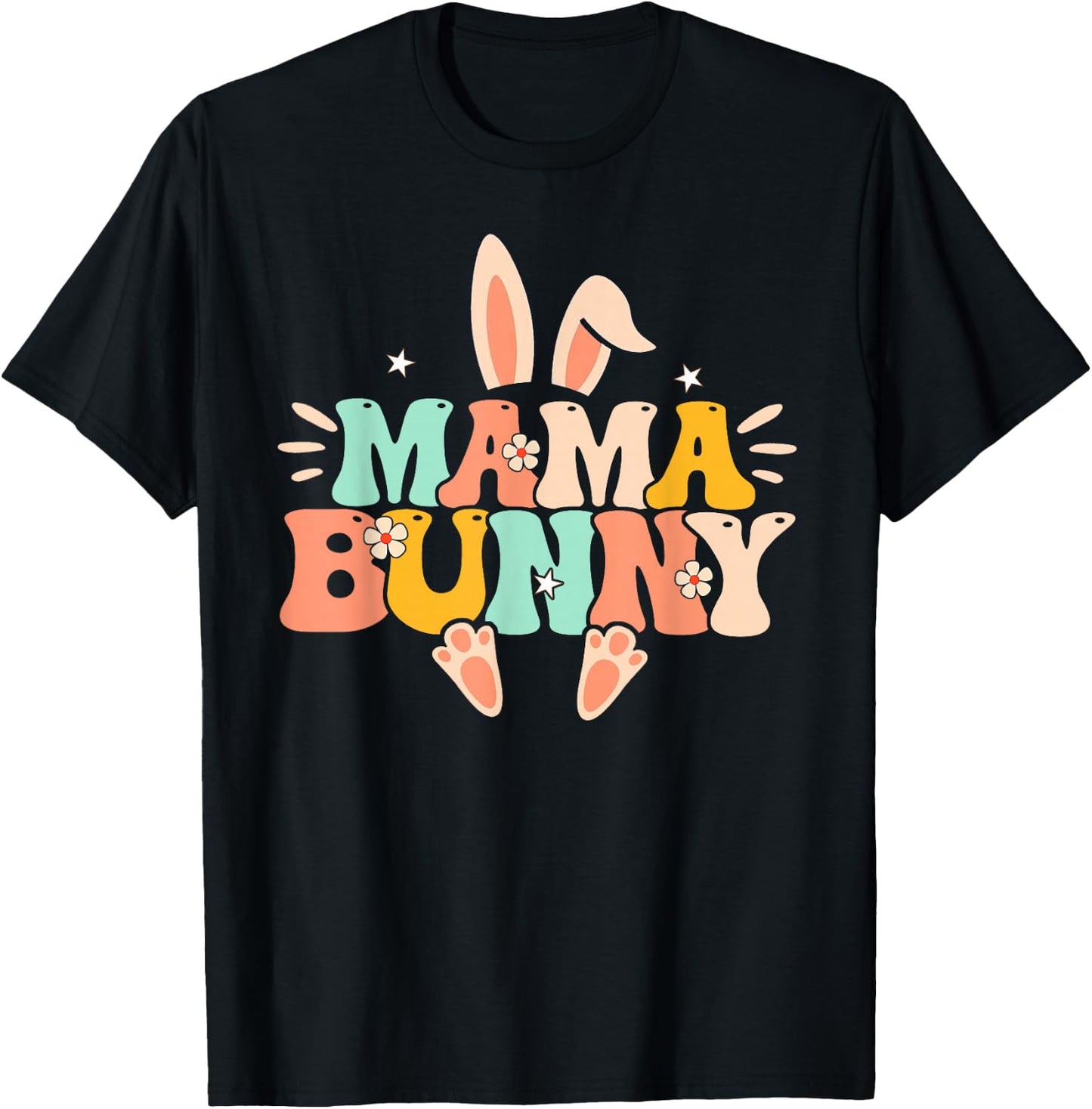 Mama Bunny Retro Groovy Bunny Mom Mommy Happy Easter Day T-Shirt - T-Shirt | Black
