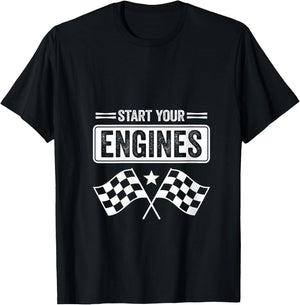 Women's Start Your Engines Vintage Checkered Flag Race Car V-Neck T-Shirt - T-Shirt | Black