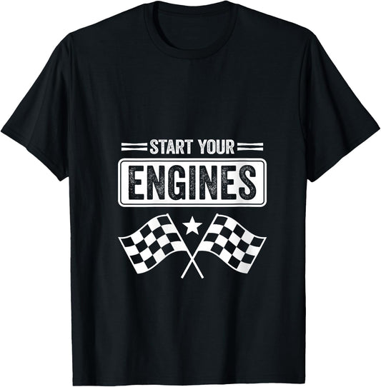 Women's Start Your Engines Vintage Checkered Flag Race Car V-Neck T-Shirt - T-Shirt | Black