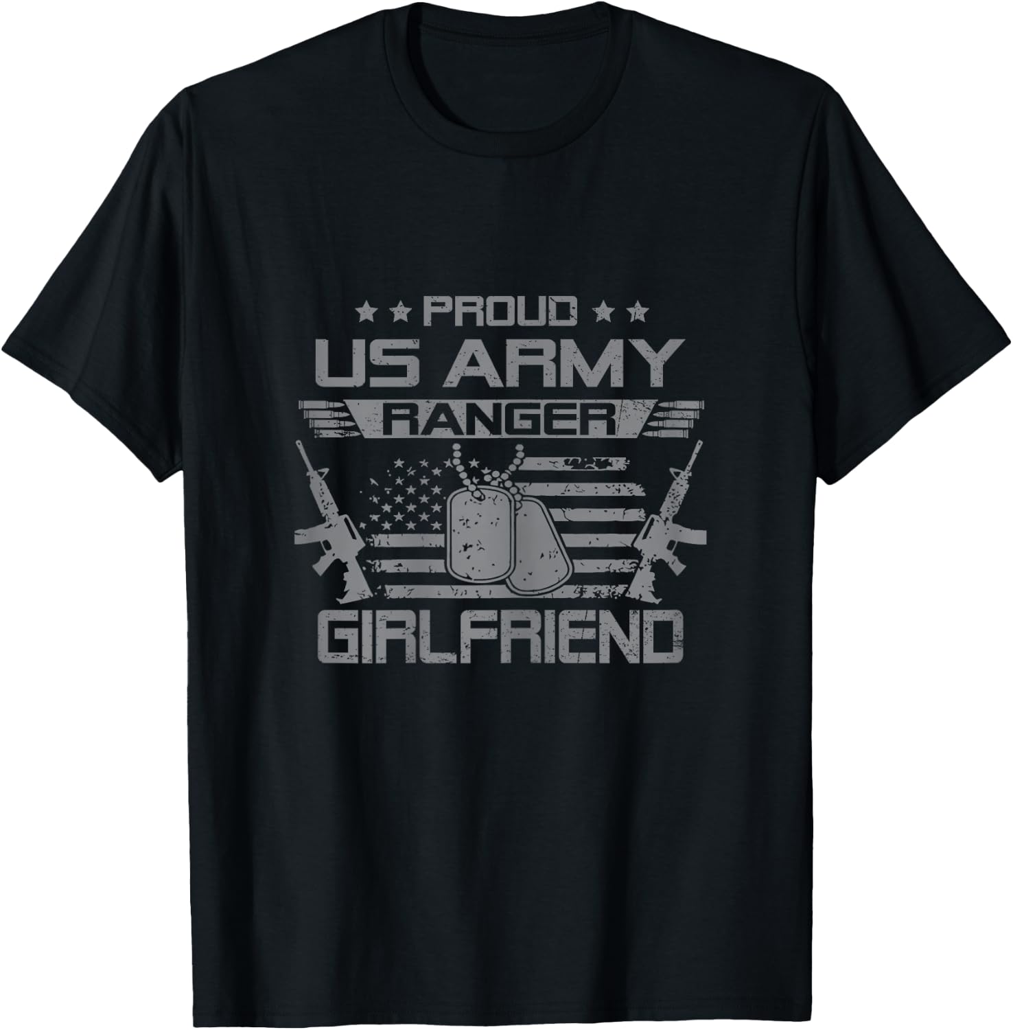 Proud US Army Ranger Girlfriend Flag American USA Military T-Shirt - T-Shirt | Black