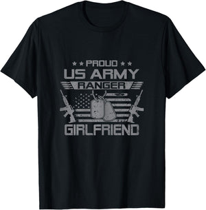 Proud US Army Ranger Girlfriend Flag American USA Military T-Shirt - T-Shirt | Black