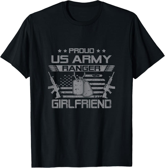 Proud US Army Ranger Girlfriend Flag American USA Military T-Shirt - T-Shirt | Black
