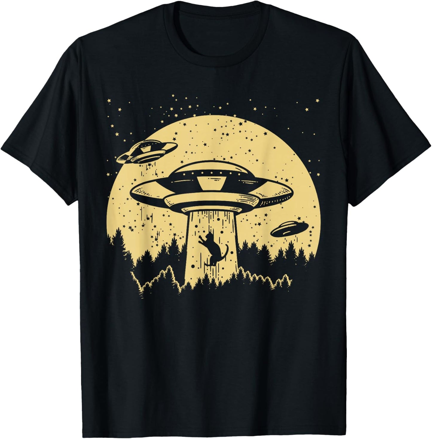 Funny UFO Alien Abduction Cat Flying Perfect Aliens Lover T-Shirt - T-Shirt | Black